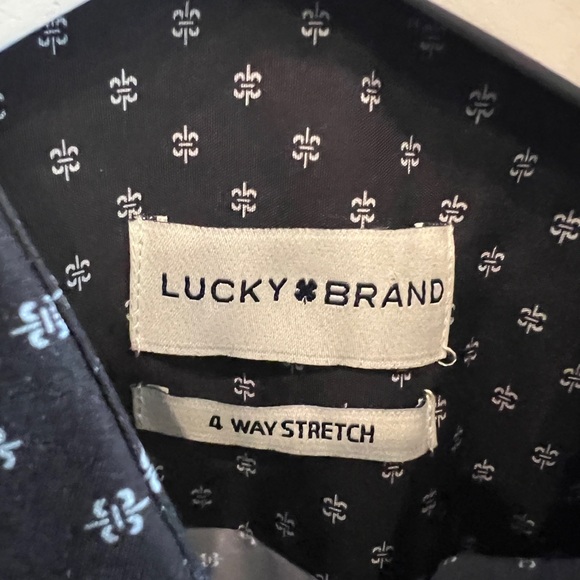 Lucky Brand Mens Button Down 14-14 1/2 Small S Stretch Black White Print NWT $60 - Picture 3 of 4
